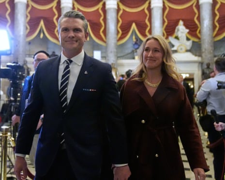 Defense secretary Pete Hegseth and his wife, Jennifer Rauchet, arrive before President Donald Trump delivers the State of the Union, 24 February 2025.