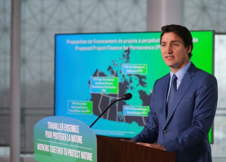 Canada's Prime Minister Justin Trudeau makes an announcement supporting Indigenous-led conservation during Cop15 in Montreal, Quebec, on 7 December.