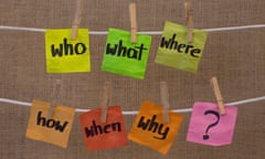 who, what, where, when, why, how questions - uncertainty, brainstorming or decision making concept<br>CYWX8F who, what, where, when, why, how questions - uncertainty, brainstorming or decision making concept
