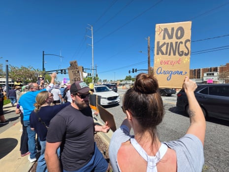 Jenna Pratt at a No Kings rally in Sandy Springs.