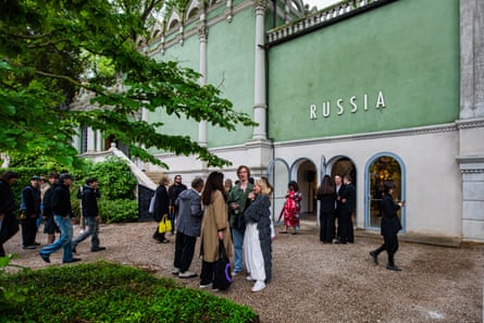 Visitors outside the Russian pavilion at the Venice Biennale