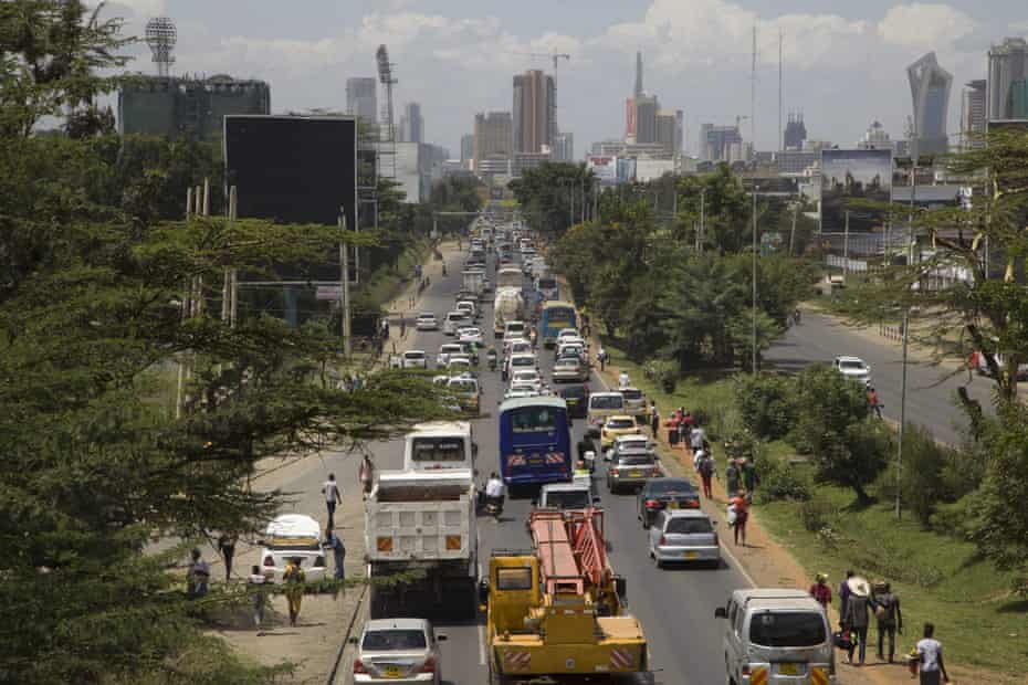 A congested road on the outskirts of Nairobi, Kenya.