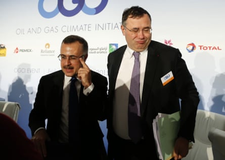 Amin Nasser, president and CEO of Saudi Aramco, left, and Patrick Pouyanné, CEO of Total