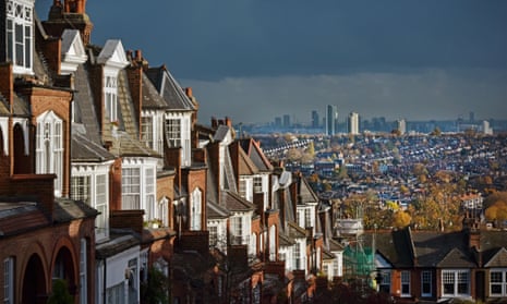 Typical period and more modern London houses with distant suburban terraces and apartment blocks