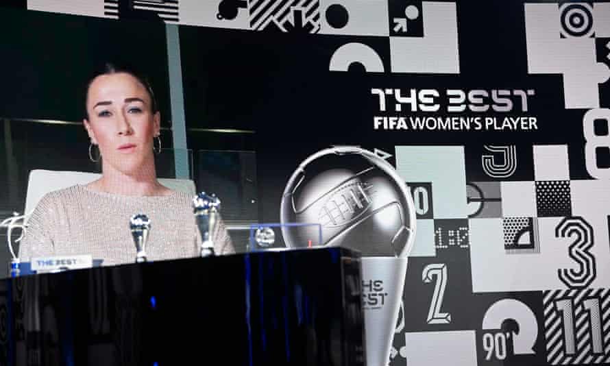Lucy Bronze accepts her award by video link.