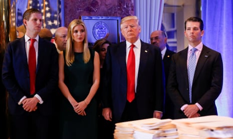 The Trump family in Trump Tower in 2017. The provision will stop Trump’s private business, run by his sons, Eric and Don Jr, from benefiting from any cash giveaway.