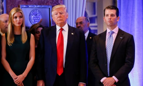 Trump flanked by his two eldest children, Ivanka and Donald Jr.