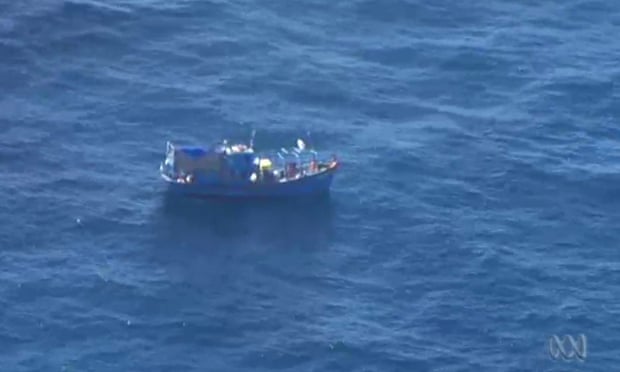 An image taken from ABC news footage of the suspected asylum seeker vessel about 145km off the coast of Western Australia on Monday.