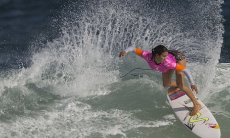 Australia’s Sally Fitzgibbons competes in the first round of the 2015 Oi Rio Pro World Surf League competition at Barra da Tijuca beach on Tuesday.