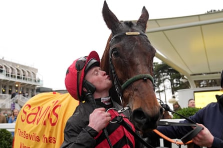 Jockey Sam Ewing gives Affordale Fury a kiss after their victory