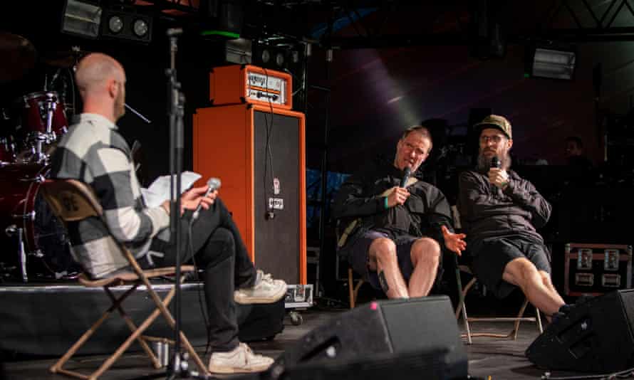 Sleaford Mods interviewed by Ben Beaumont-Thomas on the William’s Green stage.