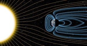 <strong>Virtual Space</strong> An artist’s depiction of Earth’s magnetic field deflecting high-energy protons from the sun four billion years ago, is shown in this image released by the University of Rochester