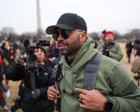 Former Proud Boys leader Enrique Tarrio attends a march with fellow supporters of the Capitol riots, 6 January 2026