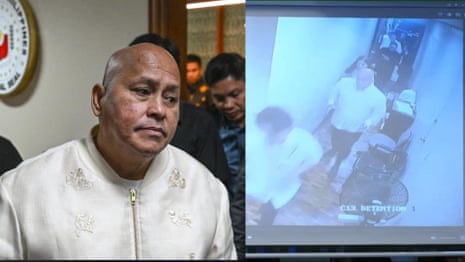 Ronald Dela Rosa talks to the media in the senate building