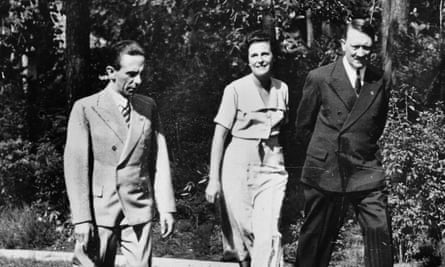 Joseph Goebbels pictured with Adolf Hitler and the German film director Leni Riefenstahl.