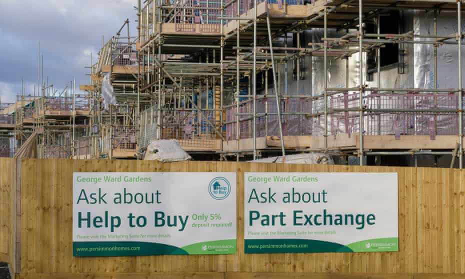 Persimmon construction site with posters saying 'ask about help to buy'