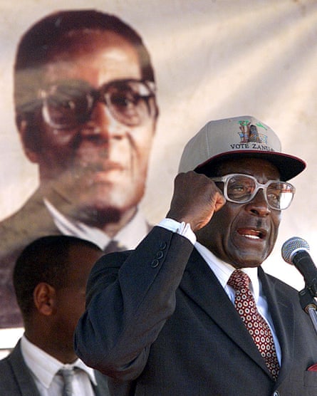 Zimbabwean president Robert Mugabe at an electoral rally in 2000.