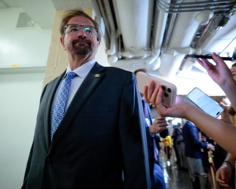 Chuck Edwards talks to reporters as he arrives for a House Republican conference in the basement of the US Capitol on 1 September.