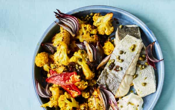Adam Byatt’s fillet of coley with curried cauliflower, capers and raisins.