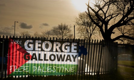 Official Galloway election message printed on Palestinian flag.