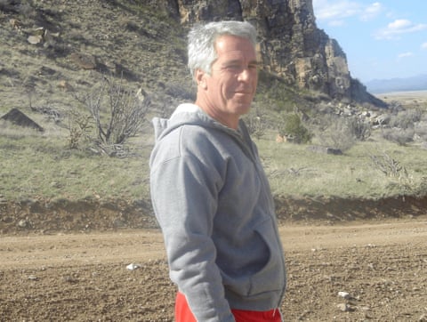 Jeffrey Epstein in a grey hoodie, outdoors