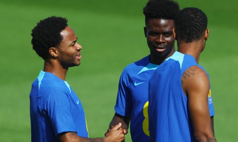 England players Raheem Sterling and Bukayo Saka, now training with other players at the Al Wakrah stadium in Qatar, have been the target of racist abuse in the past.