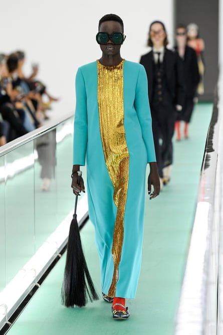 Model on the catwalk for the Gucci show during Milan Fashion Week