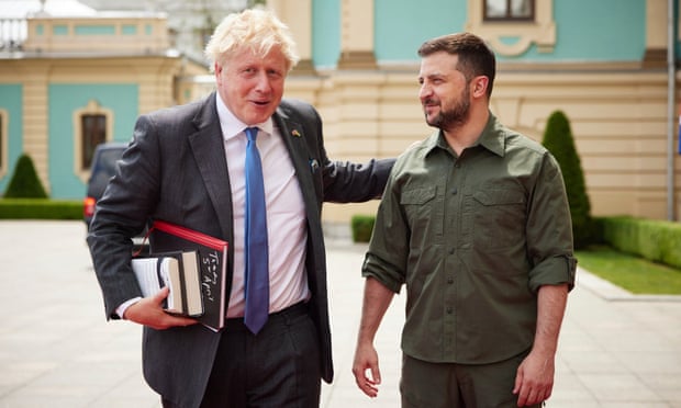 A photo released by Downing Street to show Boris Johnson meeting Volodymyr Zelenskiy