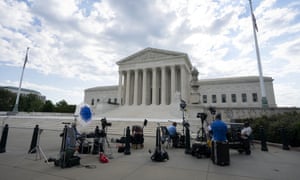 Television crews setting up outside the US Supreme Court earlier today.