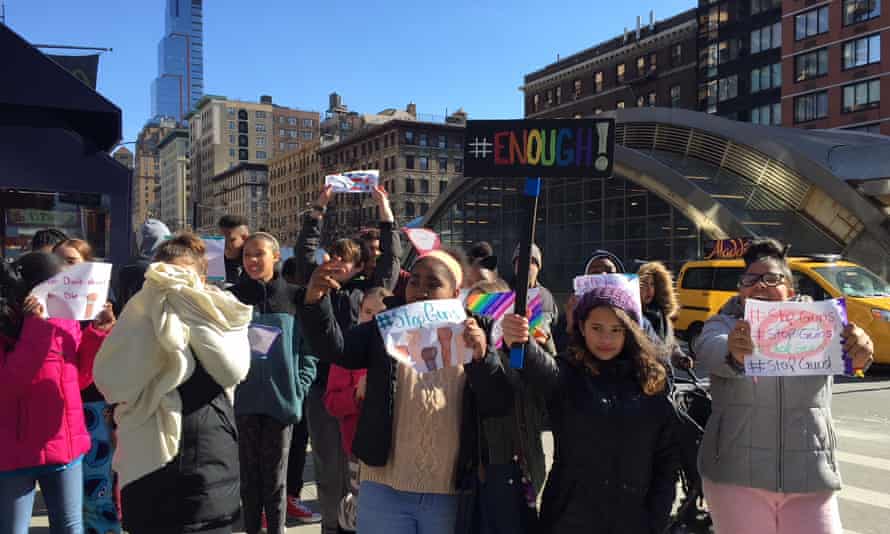 Students in New York City protest gun violence at West Side Collaborative Middle School