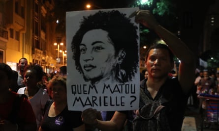 A demonstration in Rio in memory of Marielle Franco in March. The poster reads: ‘Who killed Marielle?’