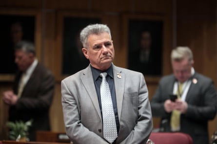 Arizona State Senator Sonny Borrelli speaks on the State Senate floor during the March 1, 2023 session of the 56th legislature at the Arizona Capitol building.