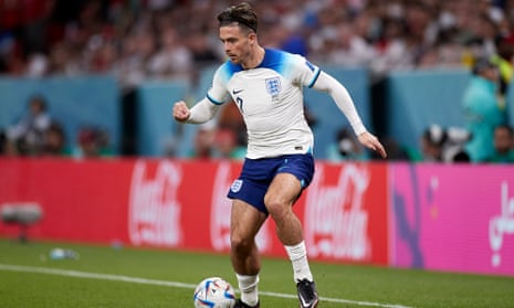 Jack Grealish runs with the ball during England's World Cup match against Wales.