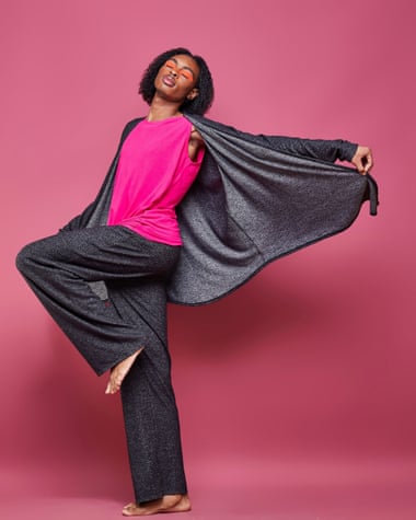 Ashton Lawrence wears clothes from the genderless fashion range.
