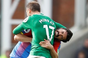 March 9:9 Crystal Palace’s James Tomkins ingets headlocked by Brighton’s Glenn Murray.