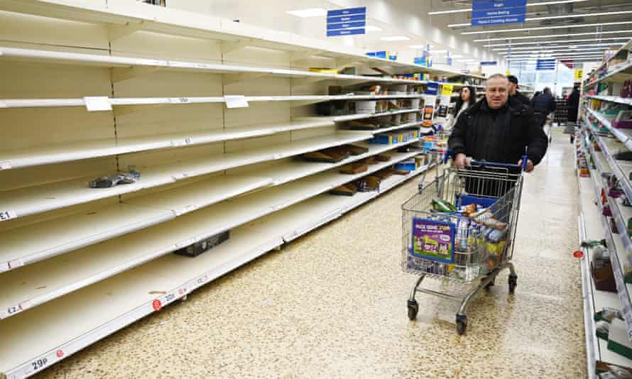 Empty supermarket shelves in London in March 2020.