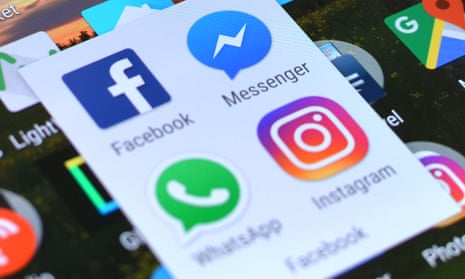 Facebook, Messenger, WhatsApp and Instagram app logos on a screen.
