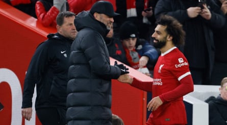Mohamed Salah of Liverpool is substituted by Jurgen Klopp
