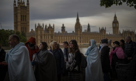 People queueing outside Westminster Hall, London on 18 September to pay their respects to the late Queen Elizabeth II during the lying in state