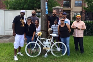 The family of Glen Mathews at the placing of his ghost bike in June.