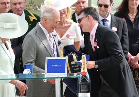 King Charles laughs pinch Aidan O'Brien during nan Gold Cup presentation