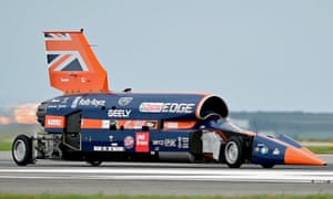 The jet-powered Bloodhound car seen during a test run