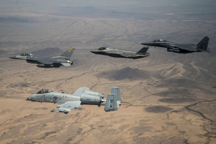 A four-ship formation with an A-10 Thunderbolt II, F-35 Joint Strike Fighter and F-15 Strike Eagle near Luke Air Force base in Arizona in 2017.