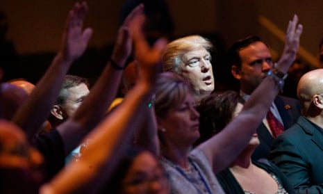 Donald Trump stands during a service at the International Church of Las Vegas in October 2016.