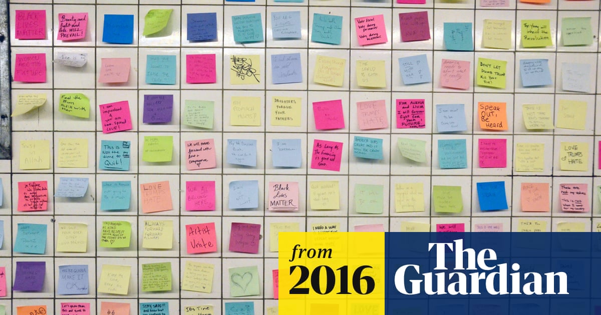 Post-its on New York subway provide post-election therapy – in pictures