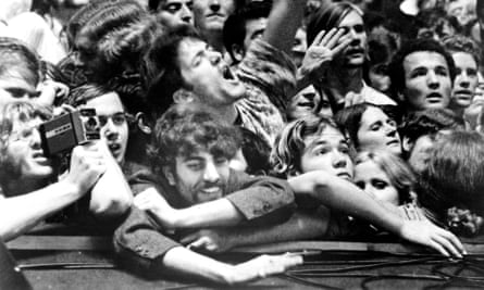 Fans in the audience watching the Rolling Stones concert at Altamont Speedway, in December 1969.