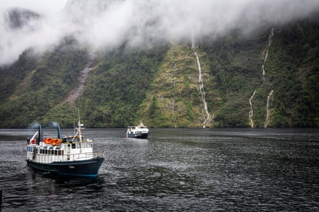 A research vessel in a New Zealand fiord
