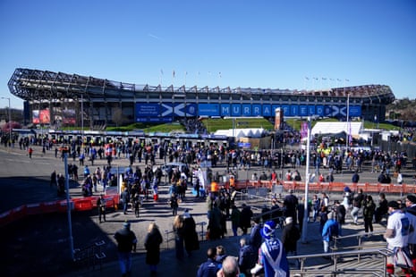 Supporters gather outside Murrayfield ahead of the Six Nations match between Scotland and France.