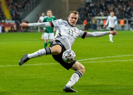 Lukas Klostermann takes a shot against Northern Ireland in a November 2019 qualifier