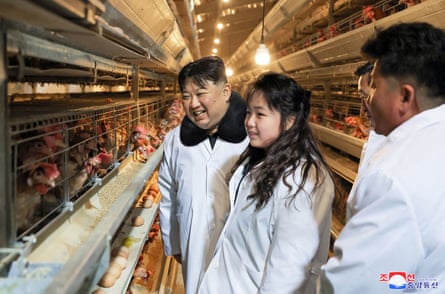 Kim Jong-un inspecting the newly built Gwangcheon Poultry Factory with his daughter
